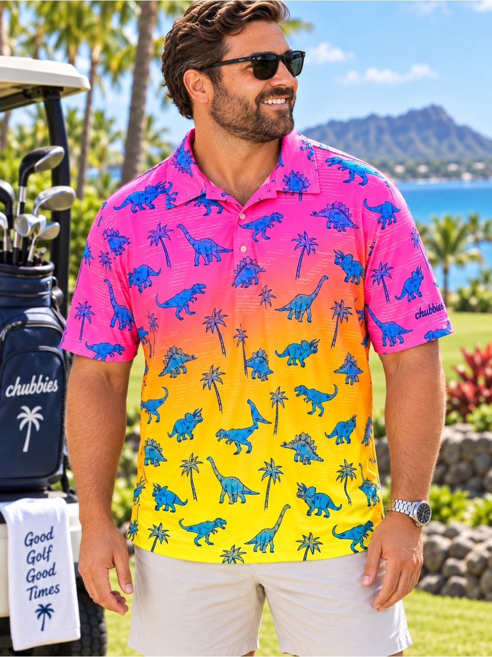 Chubbies “The Dino Delight” Men’s Large Performance Polo #210
